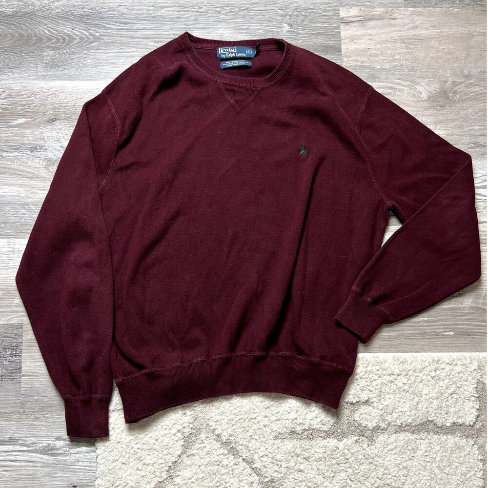 Polo Ralph Lauren Preppy Old Money XL Cotton Burgundy Crewneck Sweatshirt